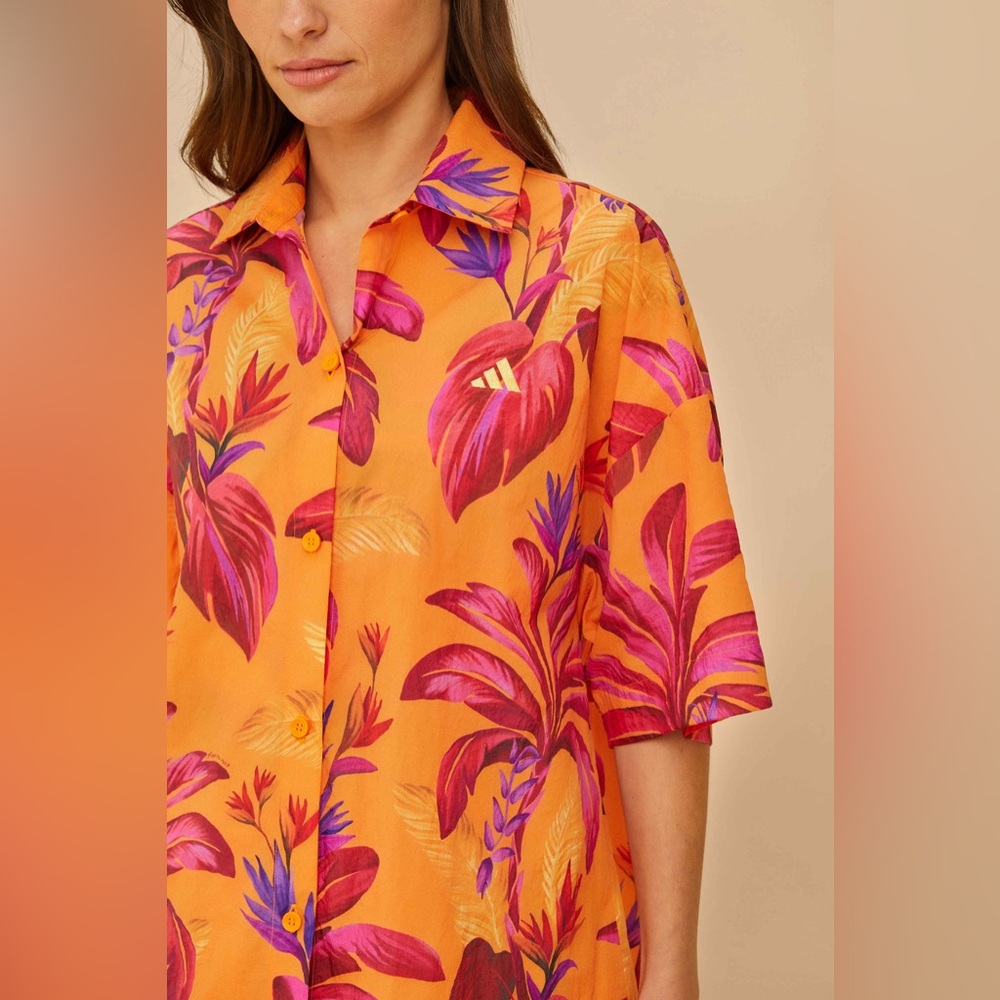 Farm Rio x Adidas Unisex/women’s Orange Floral Shirt size S - Picture 2 of 8